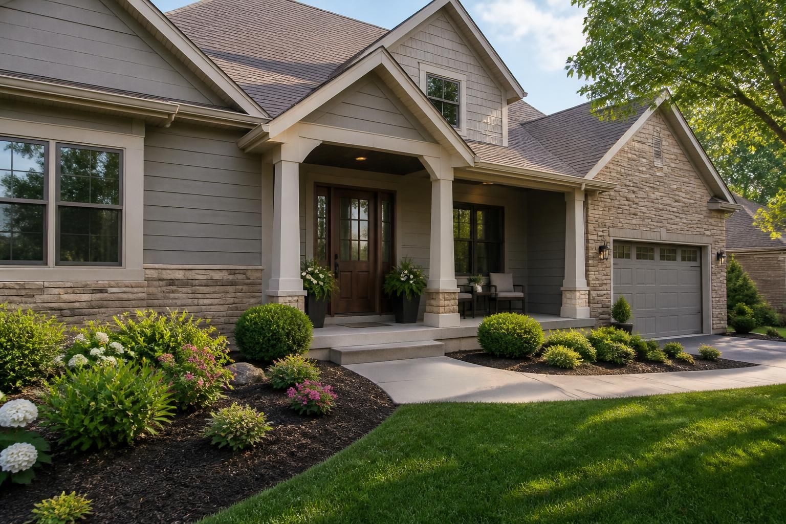 Well-kept home exterior with a tidy entryway and front landscaping.